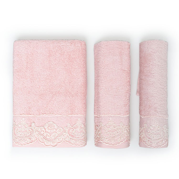  Altınbaşak Margarete Exclusive Bambu 3'lü Havlu Seti - Pembe