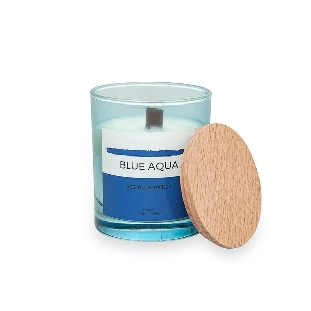  Q-Art Blue Aqua Ahşap Kapaklı Kokulu Mum