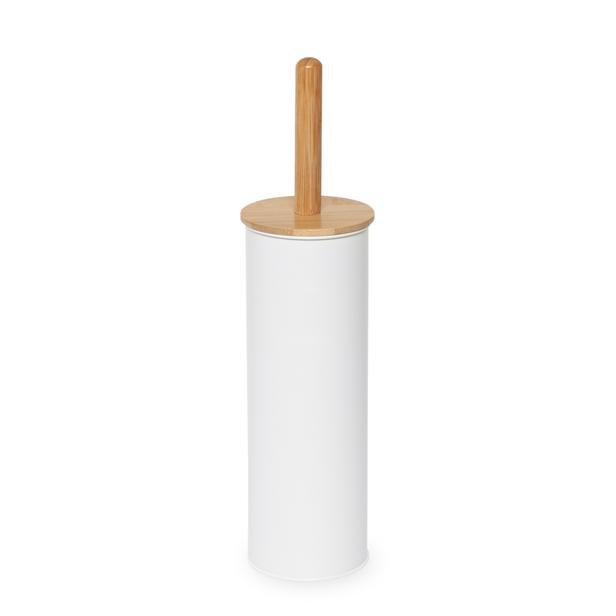  Tohana Bambu Saplı Metal Tuvalet Fırçalık-Beyaz