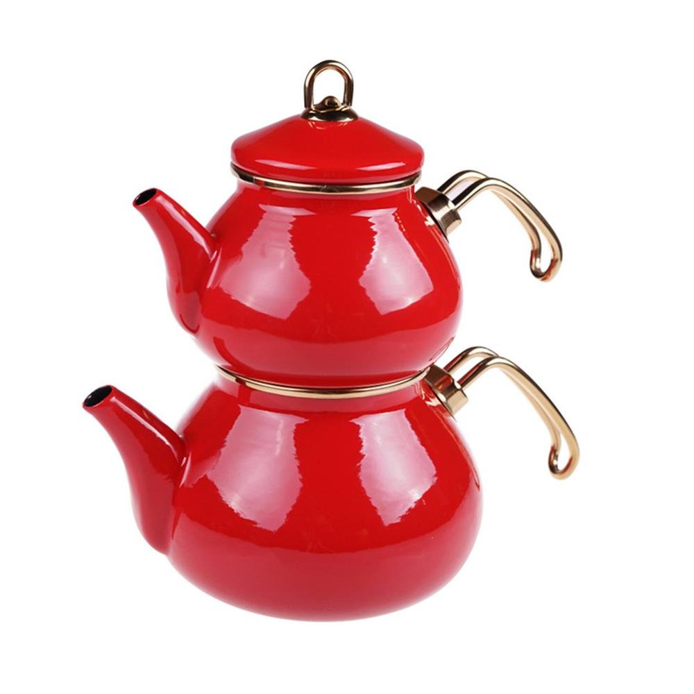  Taşev Beyzade Emaye Çaydanlık - Kırmızı