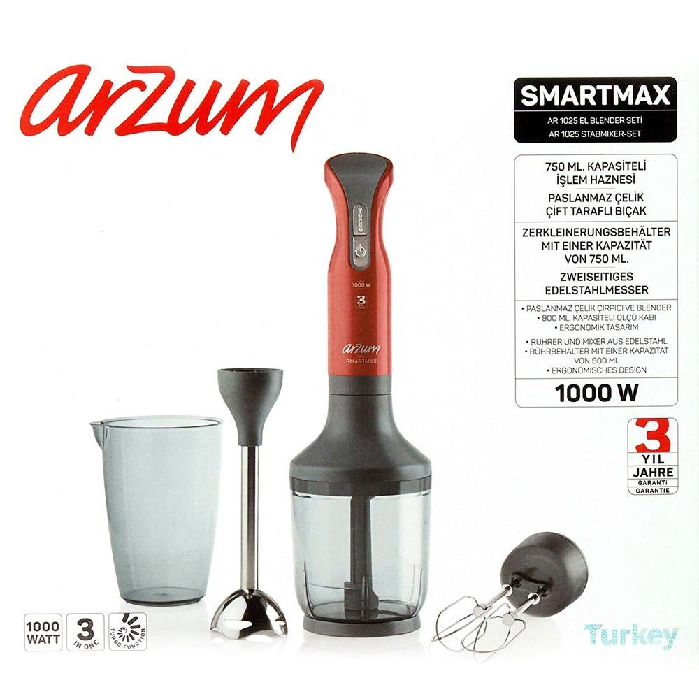  Arzum AR1025 Smartmax Blender Seti - Kırmızı - 1000 Watt