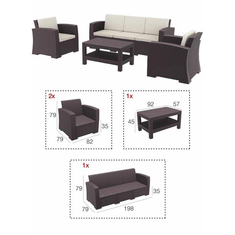  Siesta XL Monaco Lounge Bahçe Seti (3+1+1) - Kahverengi