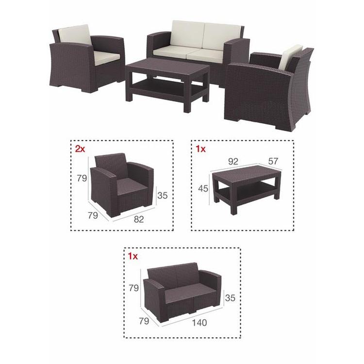  Siesta Monaco Rattan Lounge Bahçe Seti (2+1+1) - Kahverengi