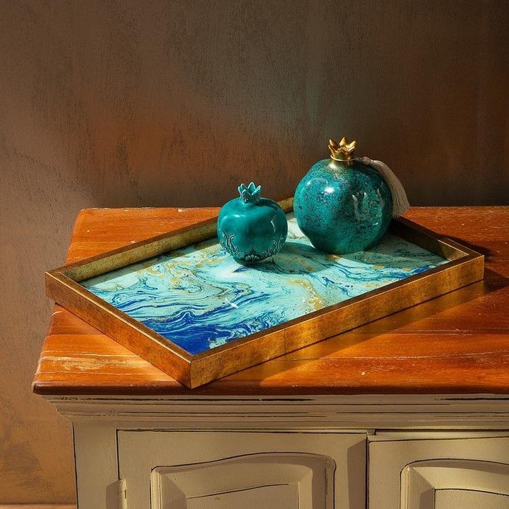  Arte Casero Cam Baskı Marble Tepsi - 32x46 cm