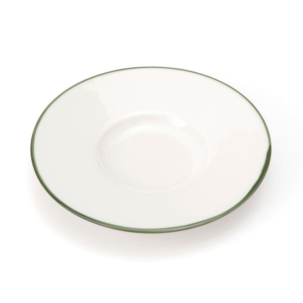  Tulu Porselen Heybeli Çay Tabağı - Beyaz / Yeşil/13 cm