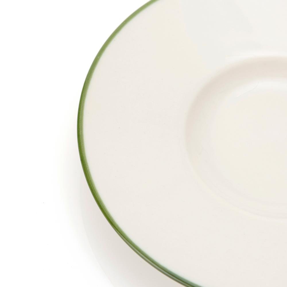 Tulu Porselen Heybeli Çay Tabağı - Beyaz / Yeşil/13 cm