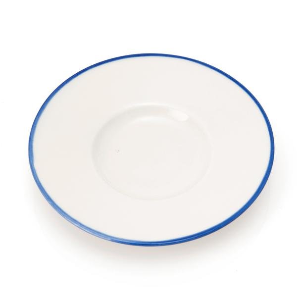  Tulu Porselen Heybeli Çay Tabağı - Beyaz / Mavi - 13 cm
