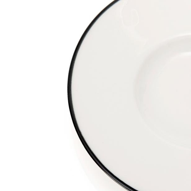  Tulu Porselen Heybeli Çay Tabağı - Beyaz / Siyah - 13 cm