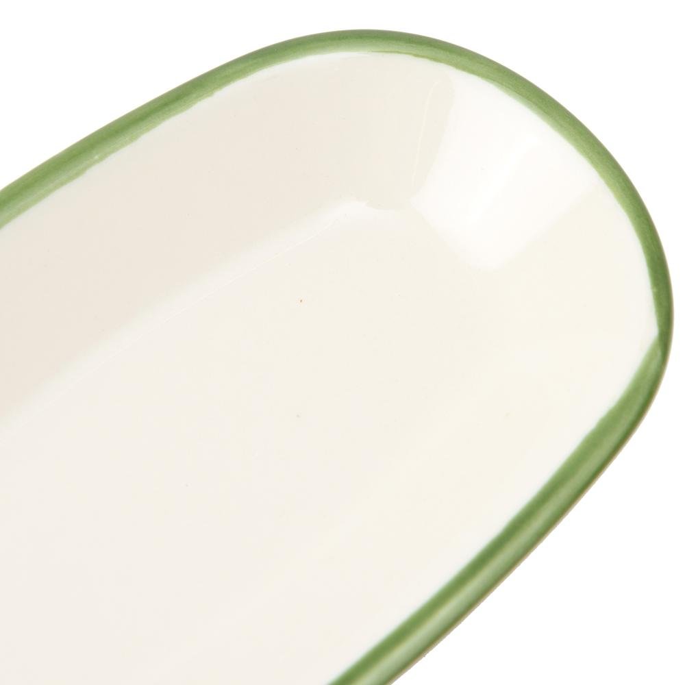  Tulu Porselen Klasik Kayık Tabak - Beyaz / Yeşil - 15 cm