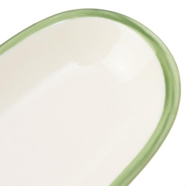  Tulu Porselen Klasik Kayık Tabak - Beyaz / Yeşil - 12 cm
