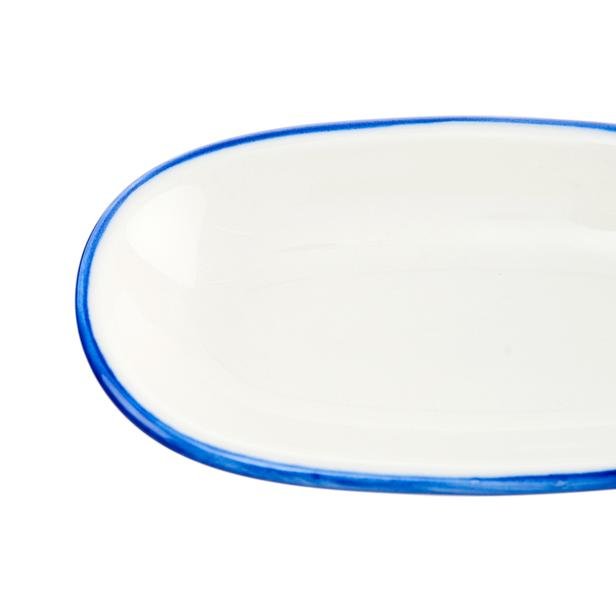  Tulu Porselen Klasik Kayık Tabak - Beyaz / Mavi - 12 cm