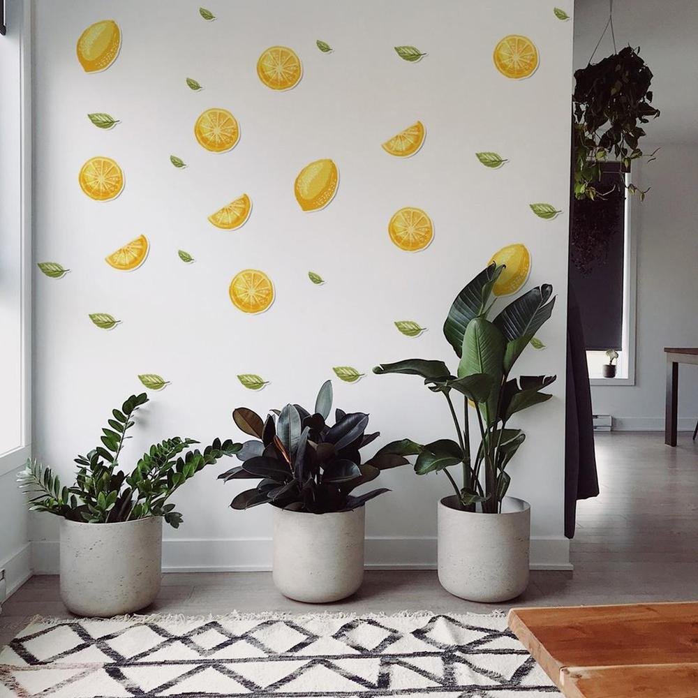 Artikel Limon ve Yapraklar İlüstrasyon Duvar Sticker