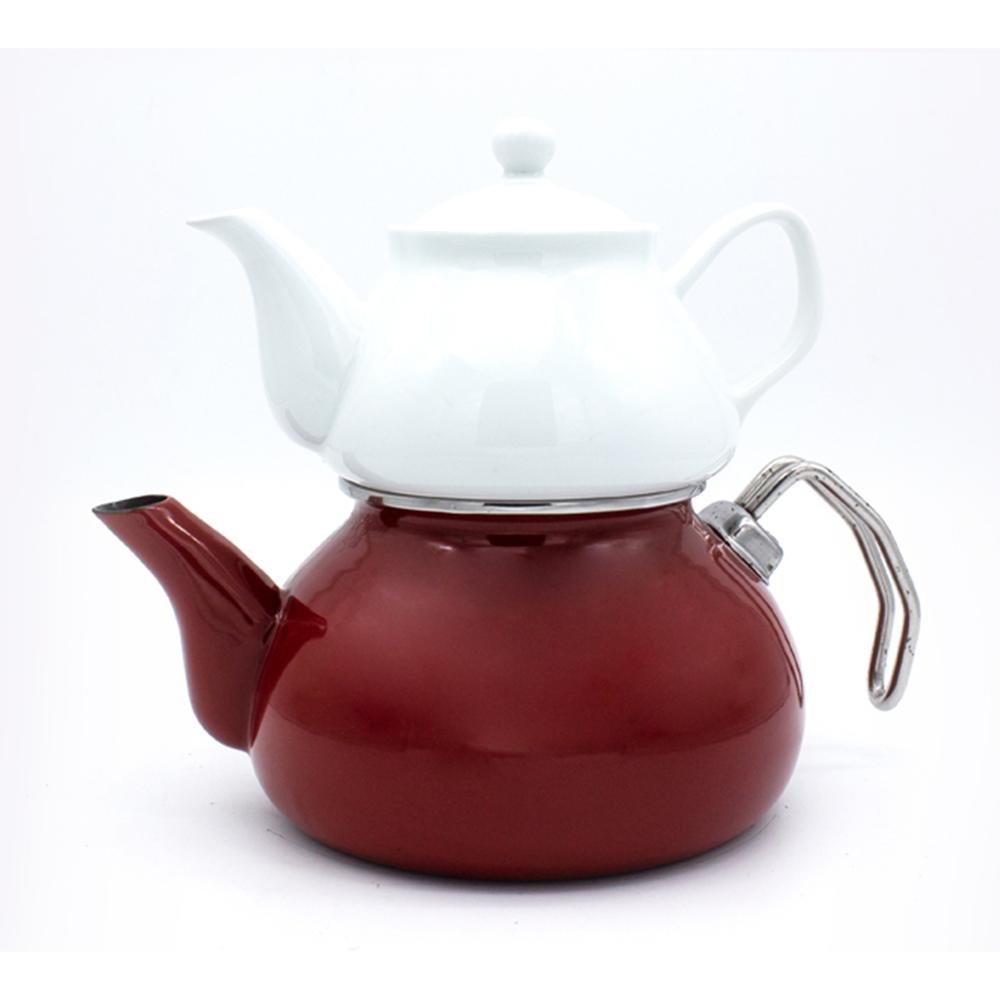  Sembol Emaye Çaydanlık - Kırmızı