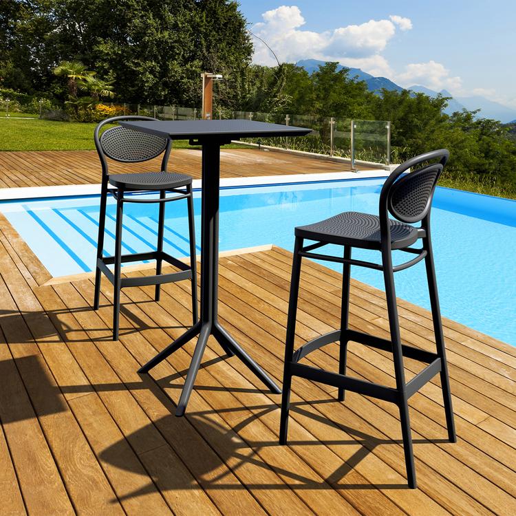  Siesta Sky Katlanır Bar Masa ve 2 Marcel Bar Sandalye Seti - Siyah
