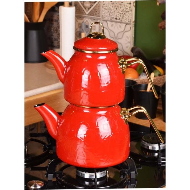  Taşev Sultan Rölyefli Çaydanlık - Kırmızı