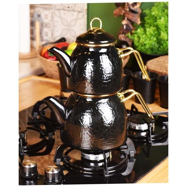  Taşev Sultan Rölyefli Çaydanlık - Siyah