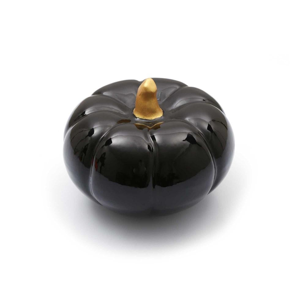  Yedi Home & Decor Seramik Çini El Boyama Balkabağı - Siyah/Gold - 22 cm