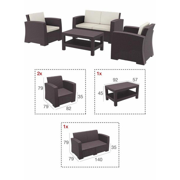  Siesta Monaco Rattan Lounge Bahçe Seti (2+1+1) - Kahverengi