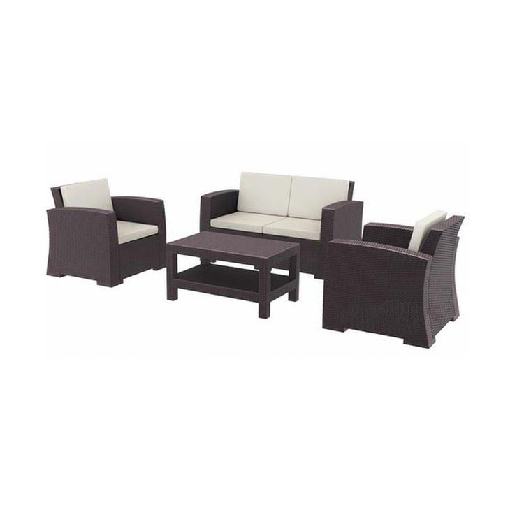  Siesta Monaco Rattan Lounge Bahçe Seti (2+1+1) - Kahverengi