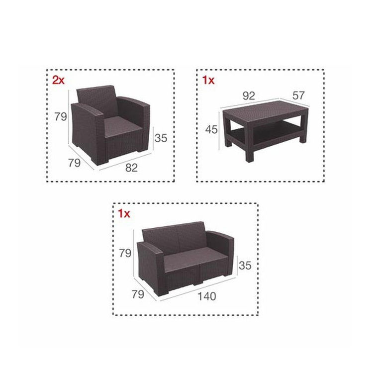  Siesta Monaco Rattan Lounge Bahçe Seti (2+1+1) - Kahverengi