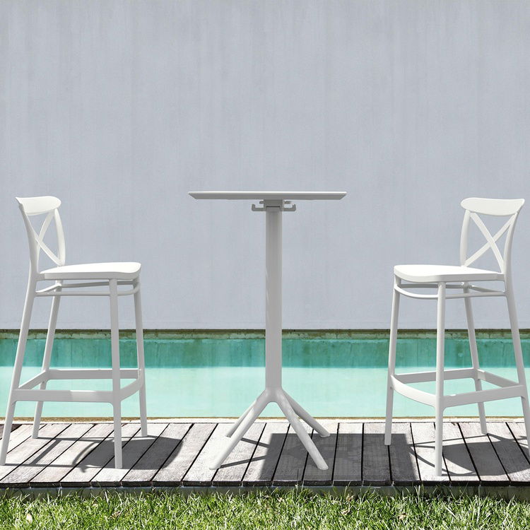  Siesta Sky Katlanır Bar Masa ve 2 Cross Bar Sandalye Seti - Beyaz