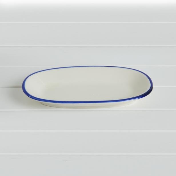  Tulu Porselen Klasik Kayık Tabak - Beyaz / Mavi - 19 cm