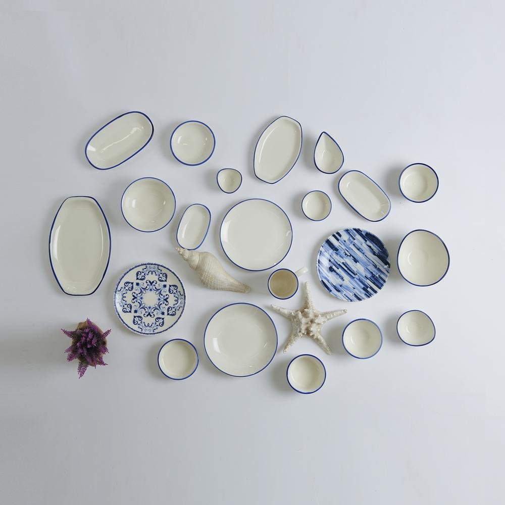  Tulu Porselen Klasik Kayık Tabak - Beyaz / Mavi - 19 cm