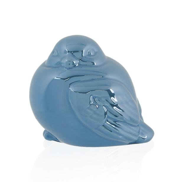  KPM İnci Efekli Seramik Kuş Biblosu Mavi 8 cm