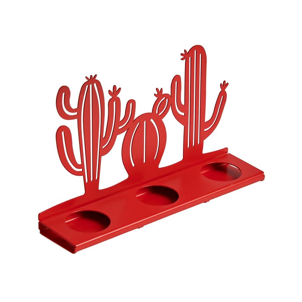  M&C Concept Kaktüs Desenli Metal 3'lü Dekoratif Mumluk - Kırmızı