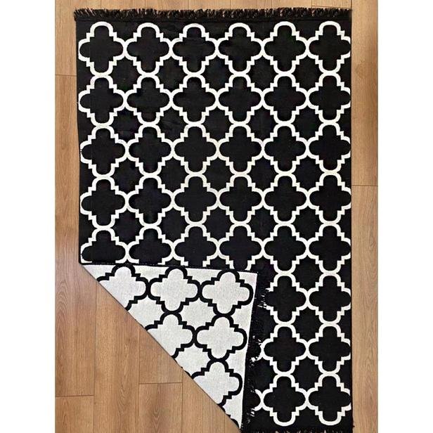  MarkaEv Cotton Siyah-Beyaz Çift Taraflı Kilim 06 60x120 cm