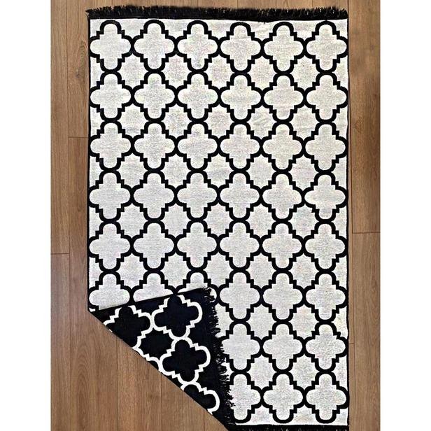  MarkaEv Cotton Siyah-Beyaz Çift Taraflı Kilim 06 60x120 cm