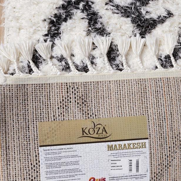  Koza Halı Marakesh Shaggy Halı - Beyaz / Antrasit - 120x180 cm