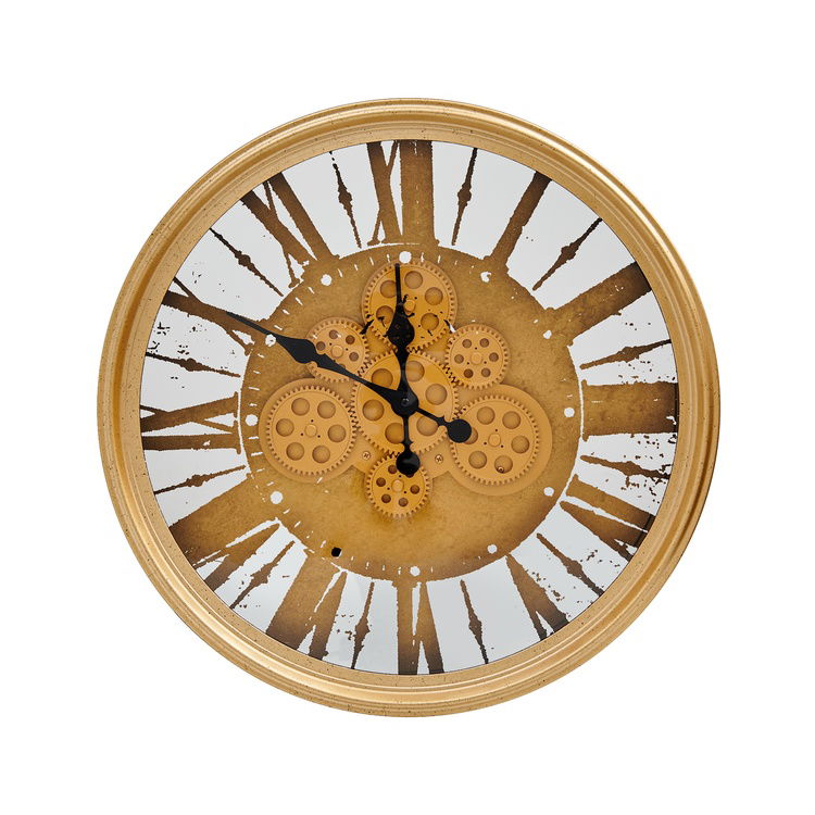  Q-Art Metal Çerçeveli Çarklı Lüx Duvar Saati - Kahverengi - 50 cm