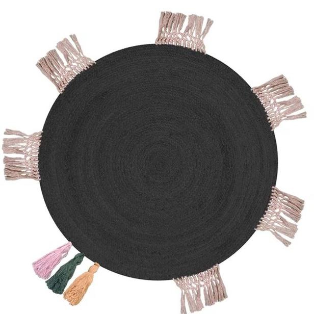  Giz Home Etna Jüt Örgü Halı - Siyah - 110x110 cm