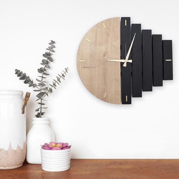  Yedi Home & Decor Wooden Ahşap Modern El Yapımı Duvar Saati - Siyah - 45x50 cm