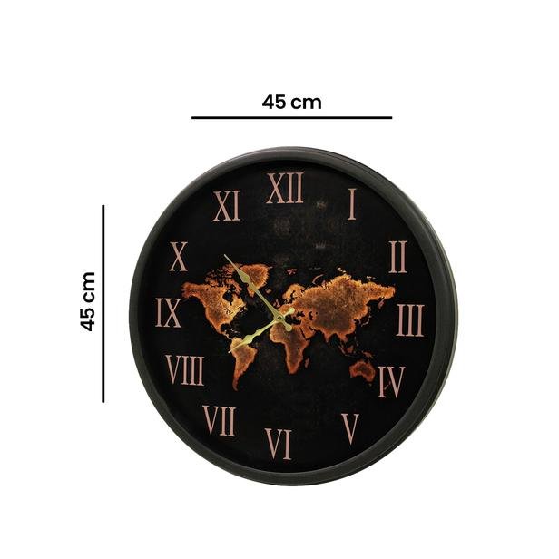  Casa Dora Dünya Haritası Metal Duvar Saati - 45 cm