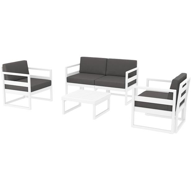  Siesta Mykonos Lounge Set (2+1+1) - Beyaz/Koyu Gri