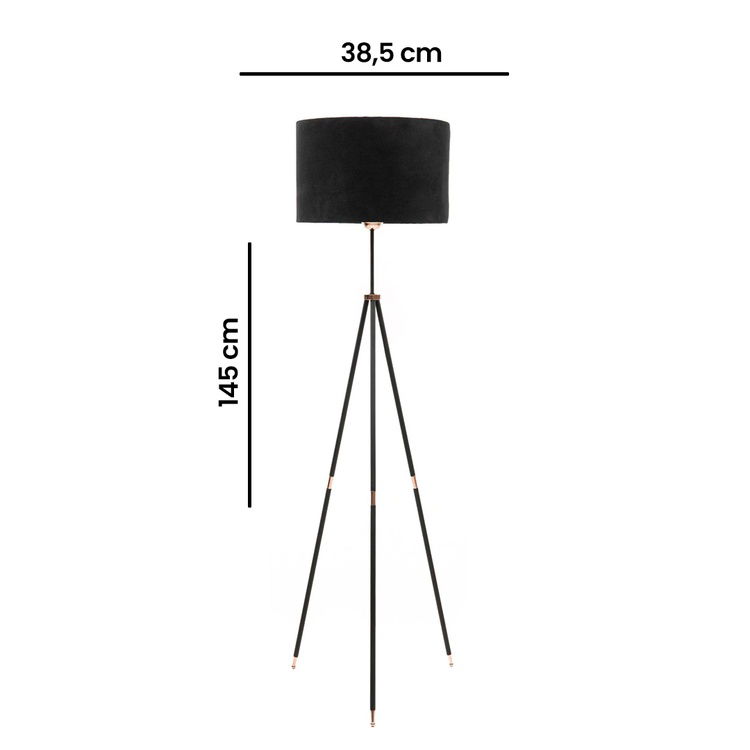  Deco&Style Tripod Lambader - Metal Siyah Ayak / Kadife Siyah Şapka