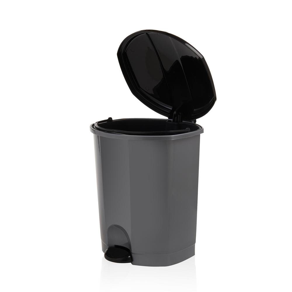  Plastik Dünyası Pedallı Çöp Kovası - Siyah / Gri - 7 lt