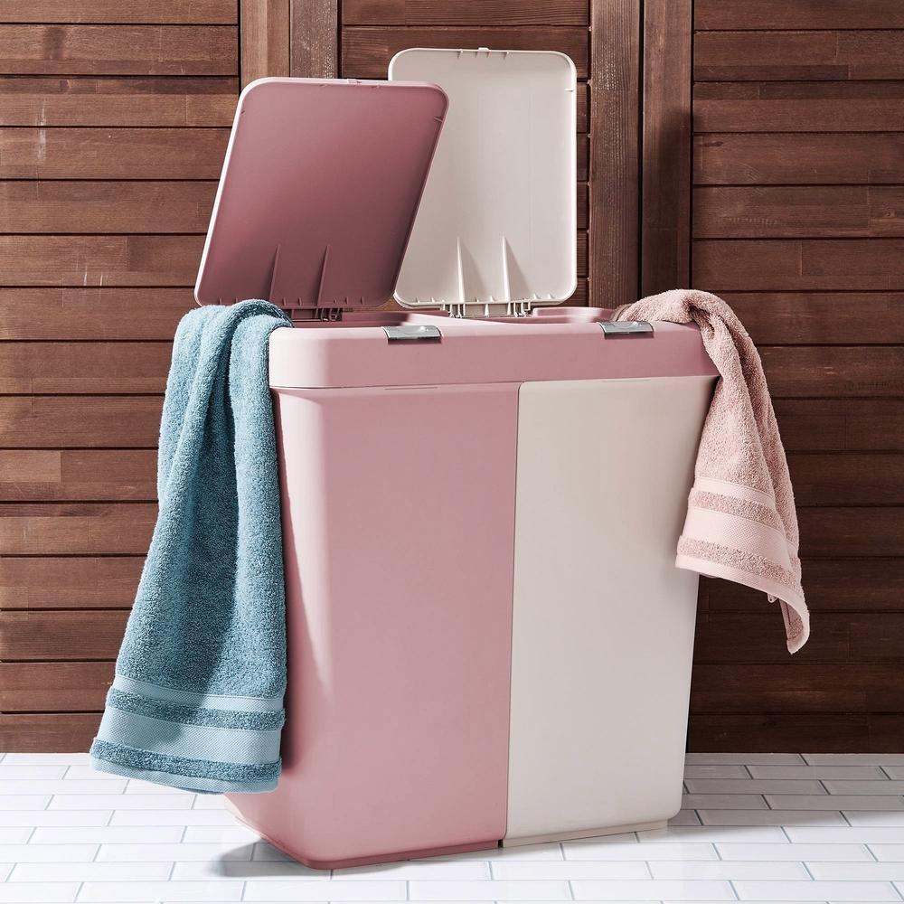  Motek Duo Laundry Çamaşır Sepeti - Pembe / Beyaz  - 80 lt