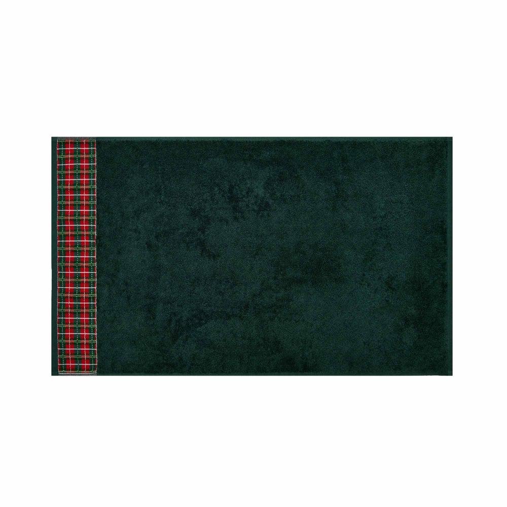  Nuvomon Bordürü Ekoseli Yüz Havlusu - Yeşil - 50x80 cm