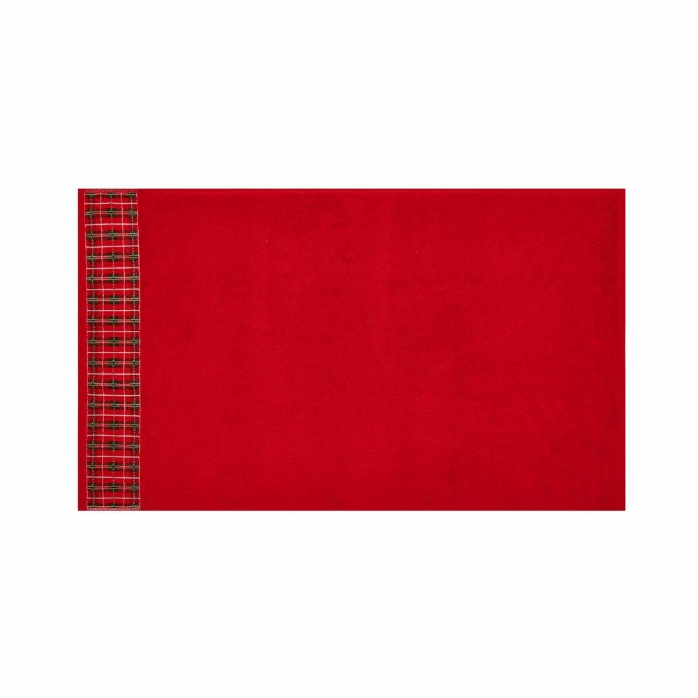  Nuvomon Bordürü Ekoseli Yüz Havlusu - Kırmızı - 50x80 cm