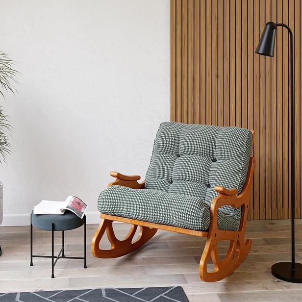  Furmet Modüler Cozy Sallanan Sandalye ve TV Koltuğu - Meşe / Haki Kazayağı