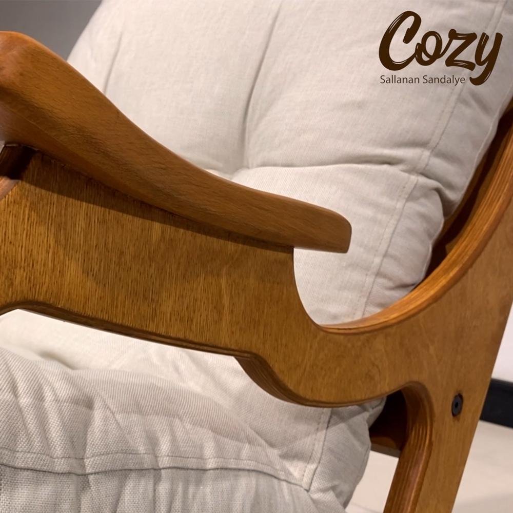  Furmet Modüler Cozy Sallanan Sandalye ve TV Koltuğu - Meşe / Açık Bej