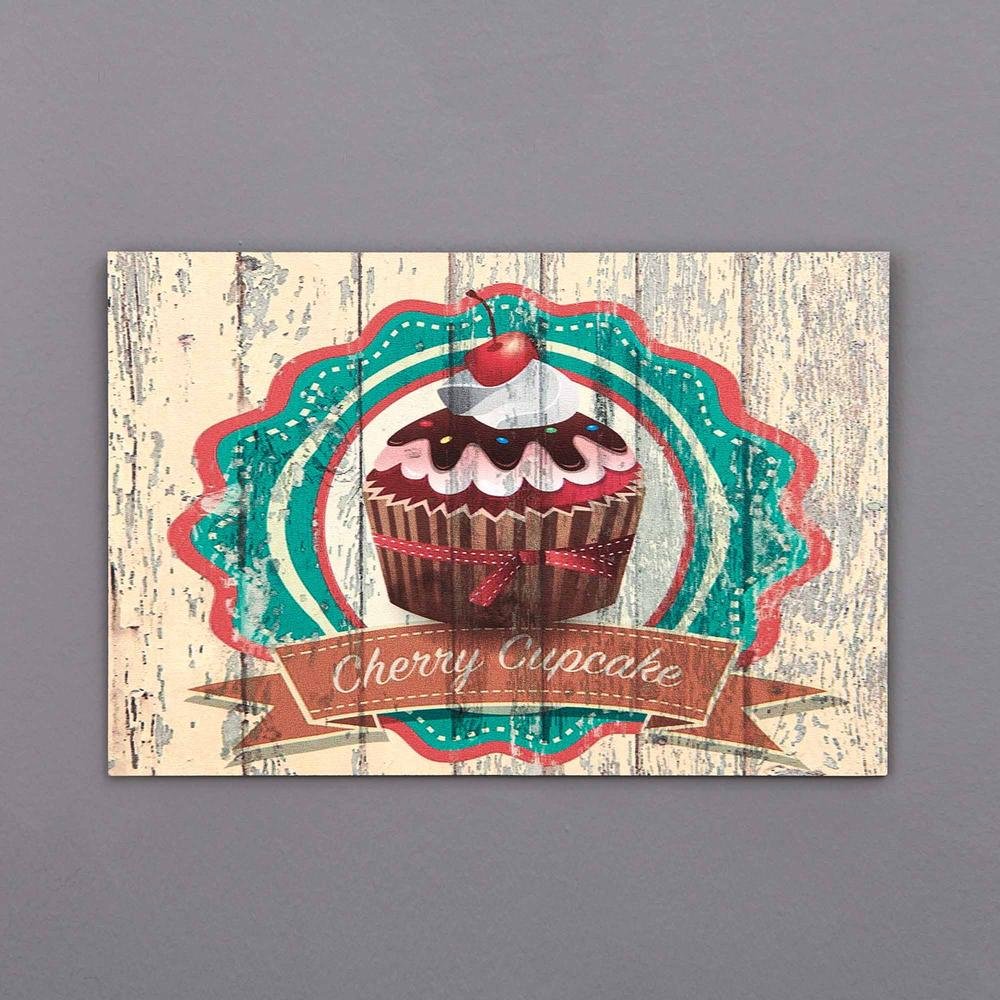  Q-Art Dekoratif Cherry Cupcake Üçlü Tablo Seti - 20x30 cm