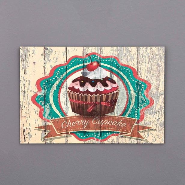  Q-Art Dekoratif Cherry Cupcake Üçlü Tablo Seti - 20x30 cm