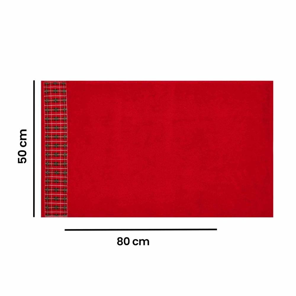  Nuvomon Bordürü Ekoseli Yüz Havlusu - Kırmızı - 50x80 cm