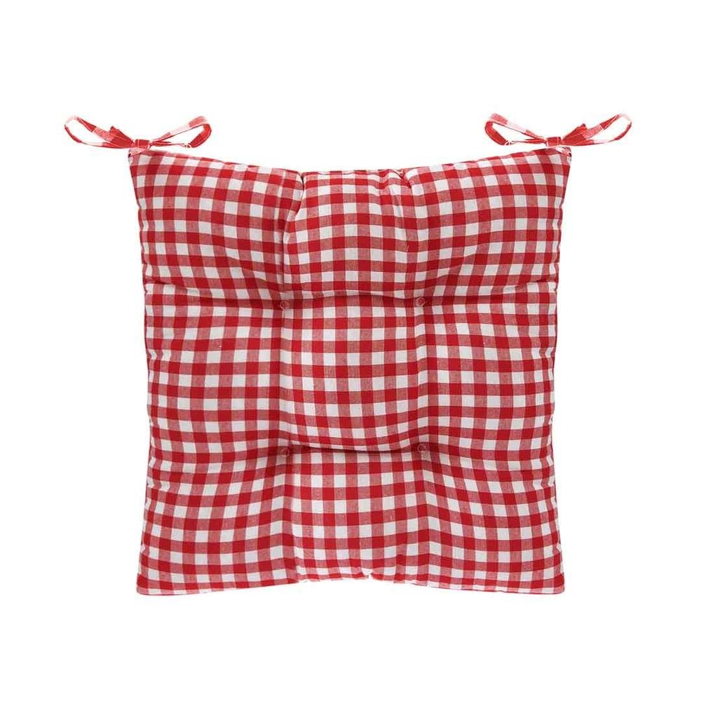  Nuvomon Kareli Sandalye Minderi - Kırmızı - 40x40 cm