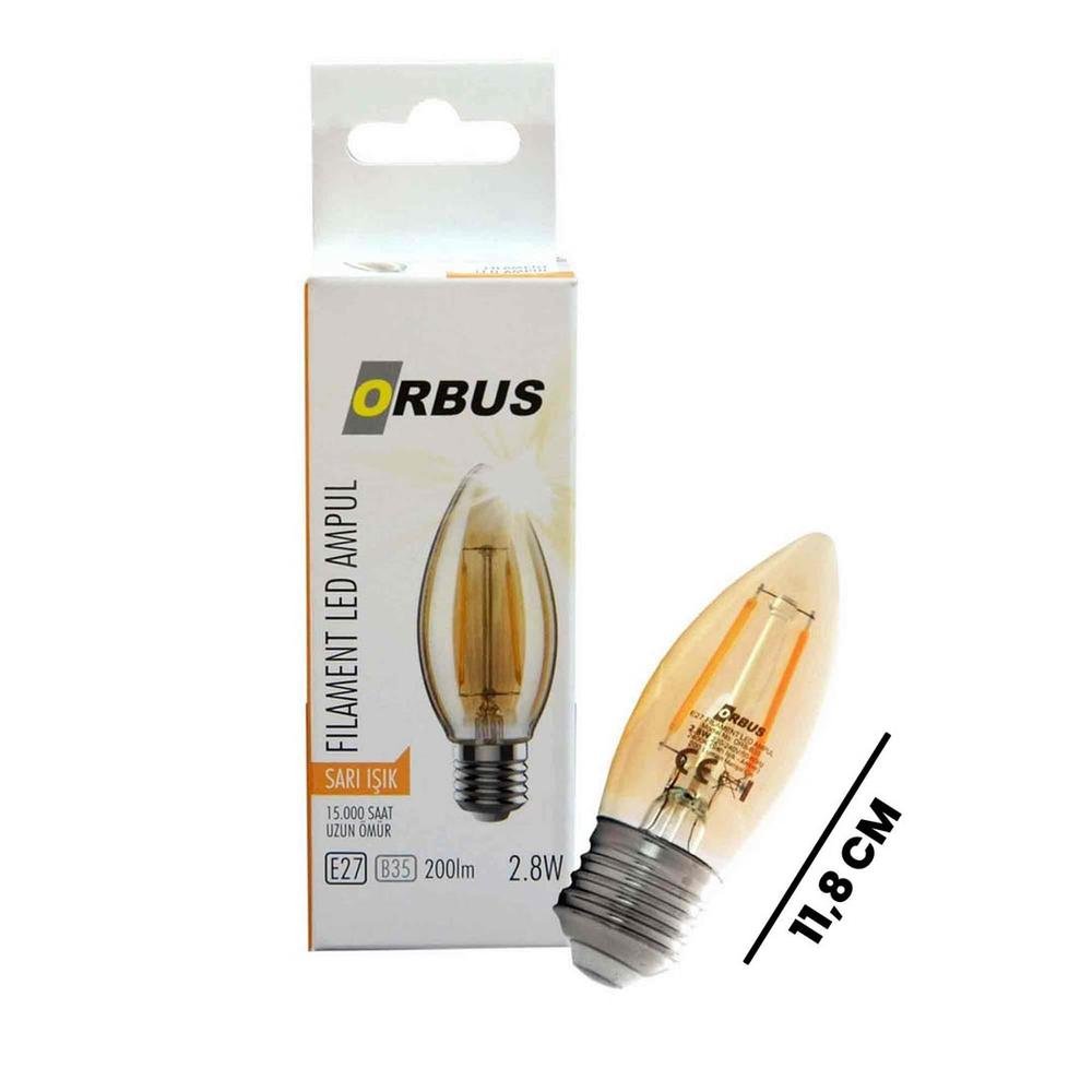  Orbus C37 4W Filament Bulb Amber E27 300Lm Ra80 220 - 240V/50Hz Ampul - 2200K Sarı Işık