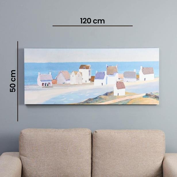  Q-Art Dekoratif Seaside Town Kanvas Tablo - 50x120 cm